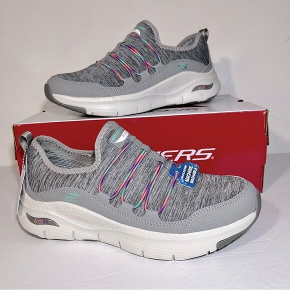 Skechers Arch Fit Rainbow View Washable Bungee Slip-On Sneakers - Picture 1 of 6